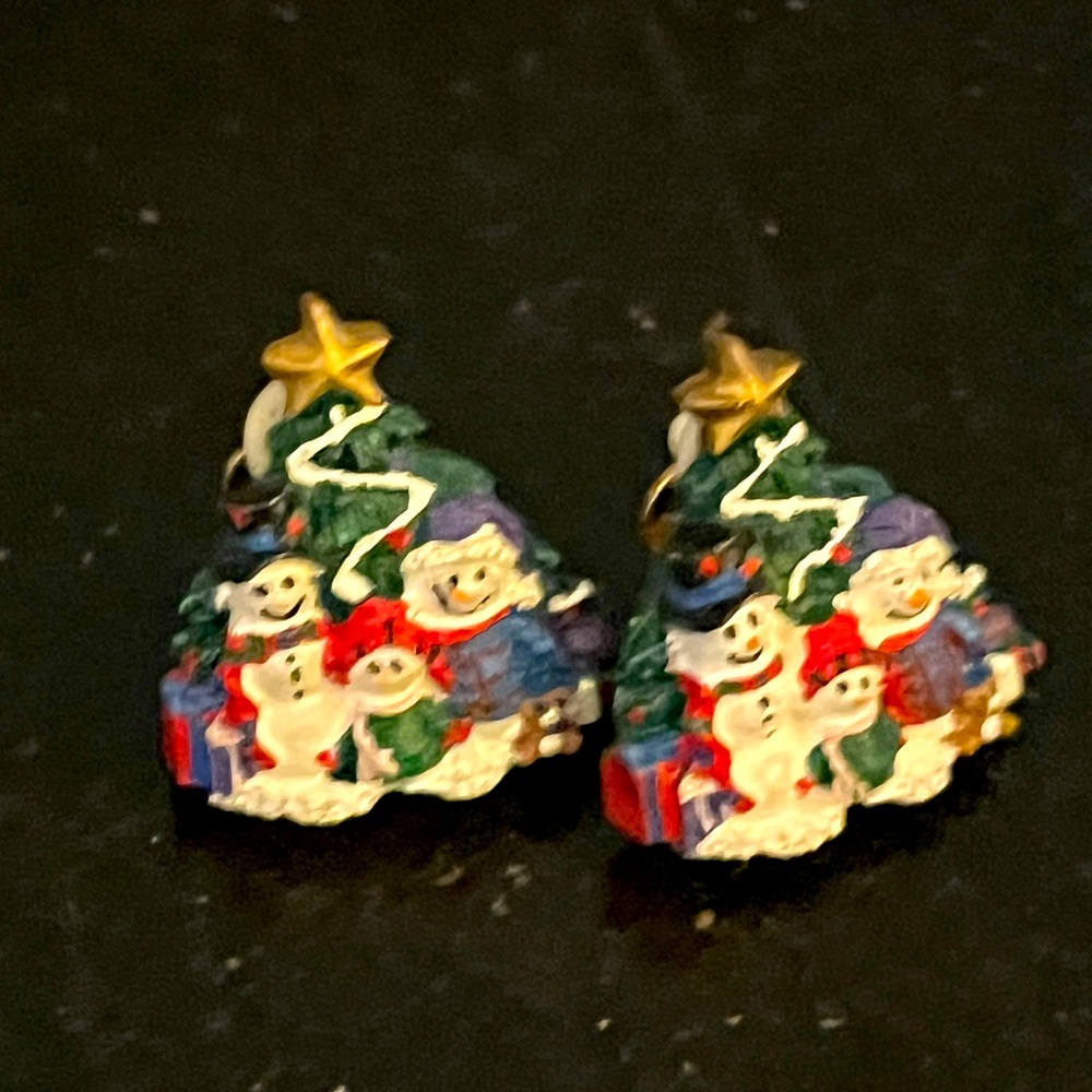 Vintage Christmas Tree Clip Earrings